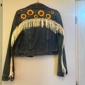 Custom made Sunflower and fringe American Eagle Jean jacket